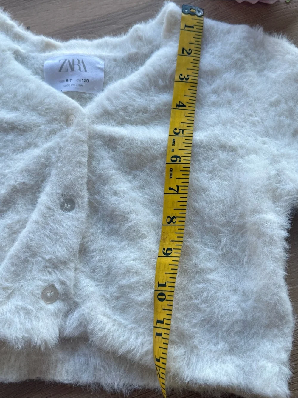 Zara Off-White Fuzzy Cropped Cardigan SZ 6/7 years button down v neck fur